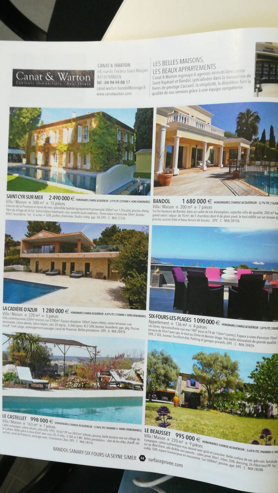 Vente de maisons et appartements 83150 Bandol Canat et warton