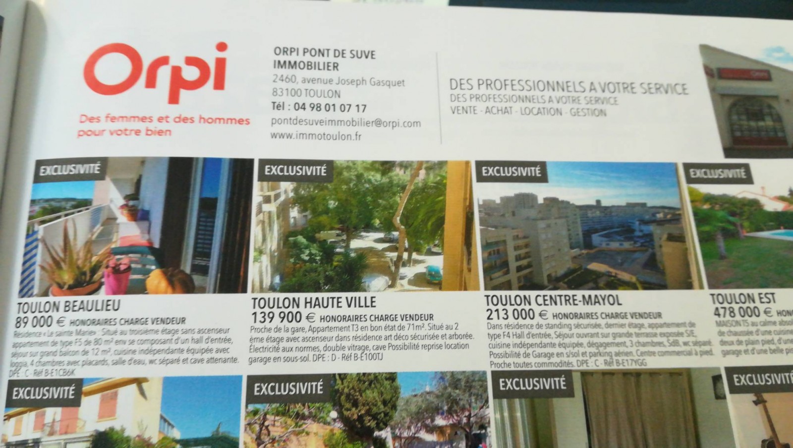 Vente de bien immobilier Toulon Centre ville ORPI pont de suve immobilier