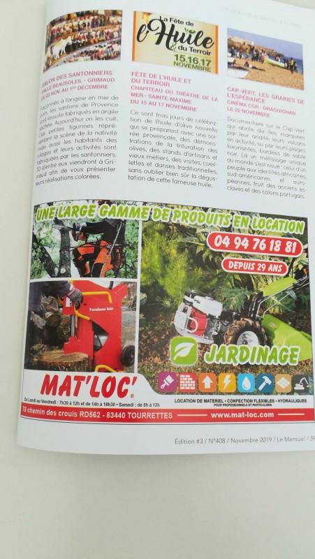 Location de matériel de jardinage Tourrettes 83440 Mat loc
